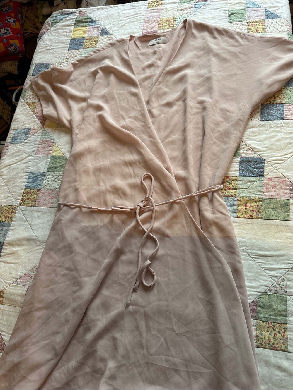 W—Babaton Pale Blush Wrap Robe with Tie Waist
